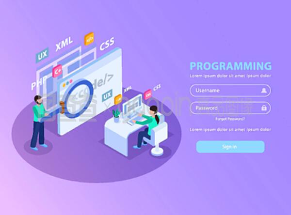 網頁開發中的等距設計 登錄界面中的圖像與字段應用